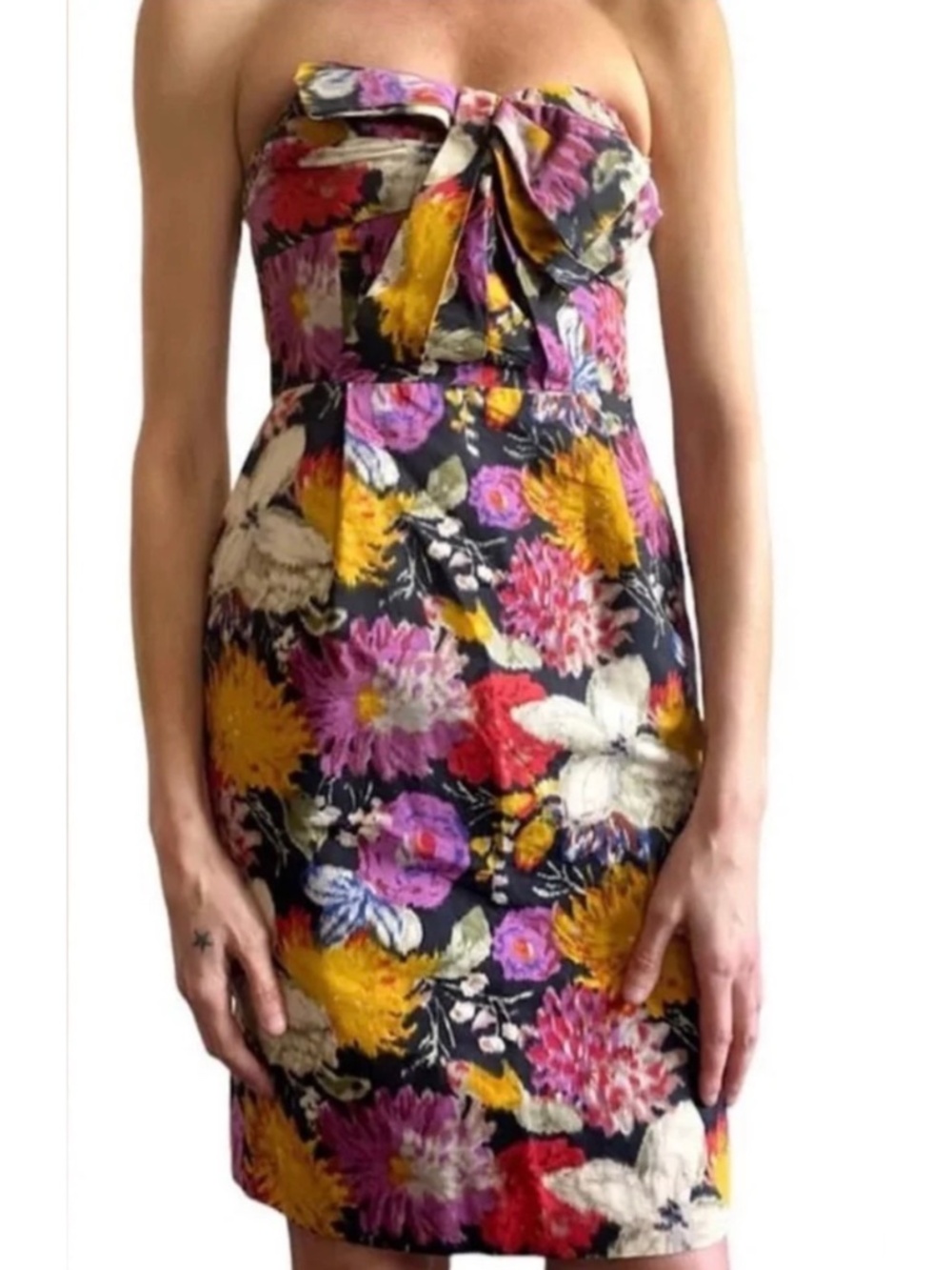 Anthropologie Moulinette Soeurs  Floral  Strapless Bow Detail Dress Size 8
